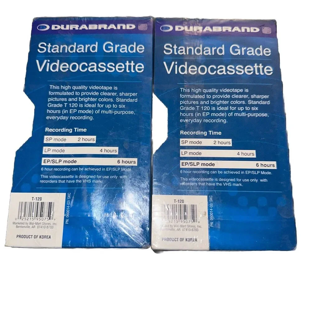 SEALED NEW Lot of 2 Durabrand T-120 Blank Recordable VHS Tapes 6 Hour Std Grade